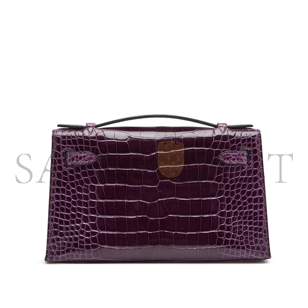 HERMÈS MASTER AMETHYST KELLY POCHETTE IN SHINY ALLIGATOR MISSISSIPPIENSIS WITH GOLD HARDWARE (22*14*7cm) 